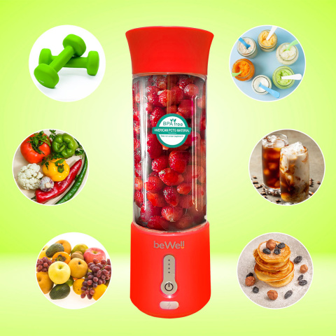 Blender kielichowy beWell Plus bezprzewodowy czerwony 500ml Blender kielichowy beWell Plus bezprzewodowy czerwony 500ml