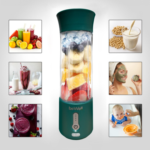 Blender kielichowy beWell Plus bezprzewodowy butelkowa zieleń 500ml Blender kielichowy beWell Plus bezprzewodowy butelkowa zieleń 500ml