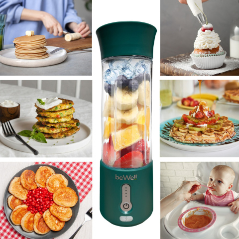 Blender kielichowy beWell Plus bezprzewodowy butelkowa zieleń 500ml Blender kielichowy beWell Plus bezprzewodowy butelkowa zieleń 500ml