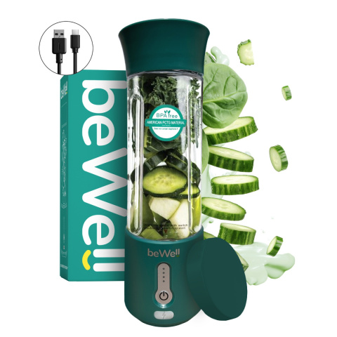 Blender kielichowy beWell Plus bezprzewodowy butelkowa zieleń 500ml Blender kielichowy beWell Plus bezprzewodowy butelkowa zieleń 500ml