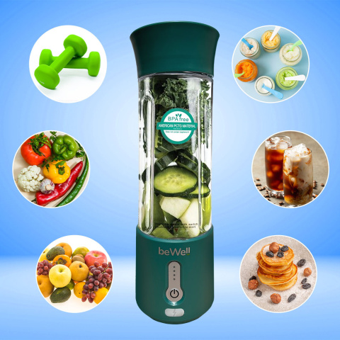 Blender kielichowy beWell Plus bezprzewodowy butelkowa zieleń 500ml Blender kielichowy beWell Plus bezprzewodowy butelkowa zieleń 500ml