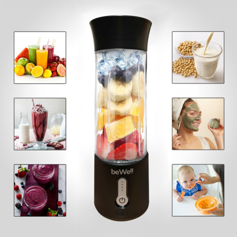 Blender kielichowy beWell Plus bezprzewodowy czarny 500 ml Blender kielichowy beWell Plus bezprzewodowy czarny 500 ml