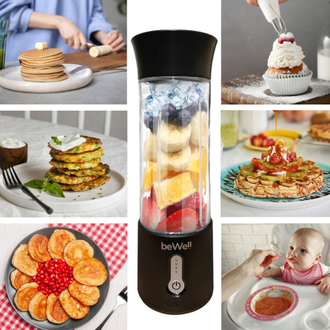 Blender kielichowy beWell Plus bezprzewodowy czarny 500 ml Blender kielichowy beWell Plus bezprzewodowy czarny 500 ml