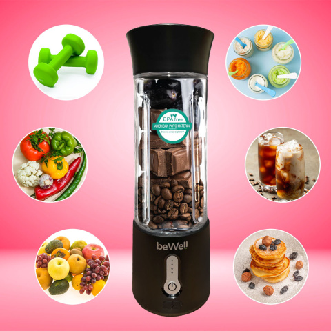 Blender kielichowy beWell Plus bezprzewodowy czarny 500 ml Blender kielichowy beWell Plus bezprzewodowy czarny 500 ml