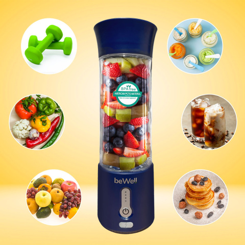 Blender kielichowy beWell Plus bezprzewodowy granatowy 500 ML Blender kielichowy beWell Plus bezprzewodowy granatowy 500 ML