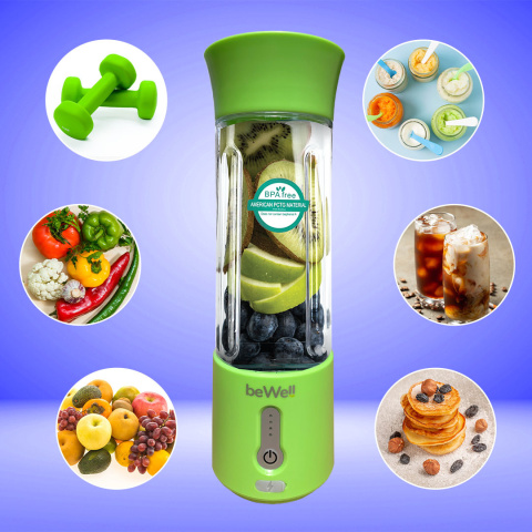 Blender kielichowy beWell Plus bezprzewodowy limonkowa zieleń 500 ML Blender kielichowy beWell Plus bezprzewodowy limonkowa zieleń 500 ML