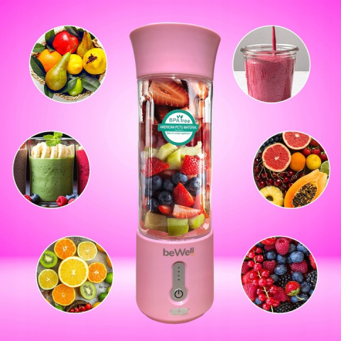 Blender kielichowy beWell Plus bezprzewodowy pudrowy róż 500ml Blender kielichowy beWell Plus bezprzewodowy pudrowy róż 500ml
