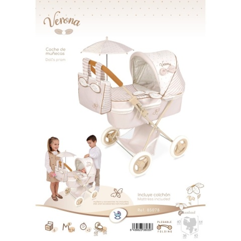 Wózek gondola z parasolką dla lalek do 48cm Verona DeCuevas Toys 85078